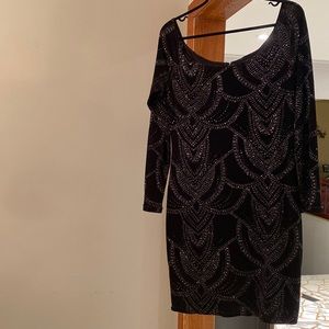 Black evening dress with silver pattern